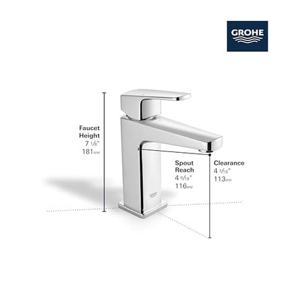 GROHE Tallinn Bathroom Faucet, Single Hole Centerset with Drain, Chrome | Bathroom Sink Faucet: Fits 1 or 3 Hole Sinks, Eco 1.2 GPM, Smooth SilkMove Valve, Includes Drain & Deckplate | 23838000 - color: Chrome