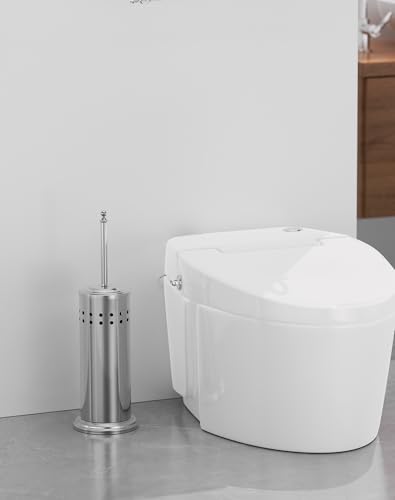 Dowry Toilet Plunger with Holder for Bathroom Silver | Hidden Toilet Bowl Cleaners Long Handle with Cover Powerful Force Suction Cup Heavy Duty Deep Cleaning - color: Silver
