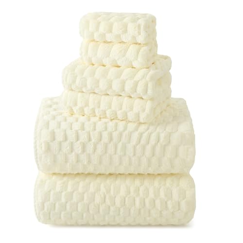 REDKISS Cream Microfiber Towels-35x70 Inches Oversized Bath Sheets, Extra Large Bath Towels Set, Super Soft Quick Dry Lint Free Absorbent Waffle Microfiber Shower Towels, 6 Pack - color: Beige 06, size: 6 Pack Large Towel Set