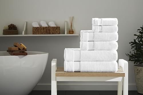 Ozdilek 6-Piece Bath Towel Set, 2 Bath, 2 Hand, 2 Wash, 100% Cotton Turkish Towels, 2 Bath Towels (30x60/550 GSM), 2 Hand Towels (16x30/575 GSM), 2 Washcloths (13x13/600 GSM) (Bright White) - color: White