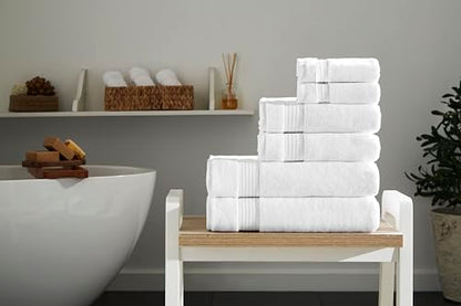 Ozdilek 6-Piece Bath Towel Set, 2 Bath, 2 Hand, 2 Wash, 100% Cotton Turkish Towels, 2 Bath Towels (30x60/550 GSM), 2 Hand Towels (16x30/575 GSM), 2 Washcloths (13x13/600 GSM) (Bright White) - color: White