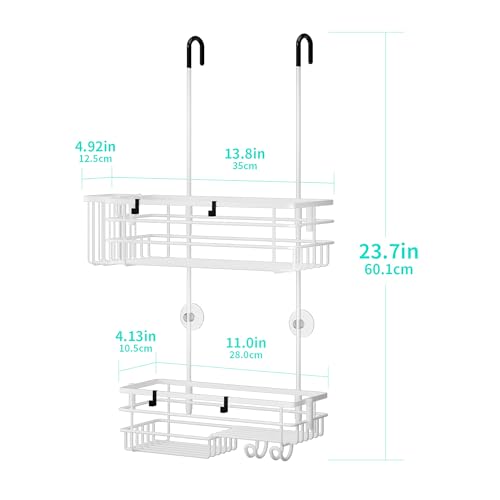 HapiRm Hanging Shower Caddy Organizer - No Drilling Shower Shelves with Hooks and Toothbrush Holder, Rustproof 304 Stainless Steel Bathroom Organizer - White - color: White
