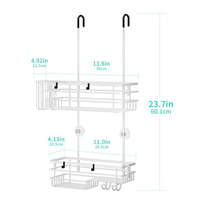 HapiRm Hanging Shower Caddy Organizer - No Drilling Shower Shelves with Hooks and Toothbrush Holder, Rustproof 304 Stainless Steel Bathroom Organizer - White - color: White