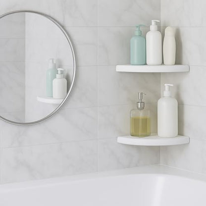 4 Pcs White Marble Corner Shower Shelf for Bathroom 9 x 9 Inch Wall Mounted Both Sides Polished Marble Corner Shelves Shower Caddy for Bathroom Wall (Classic) - style: Classic
