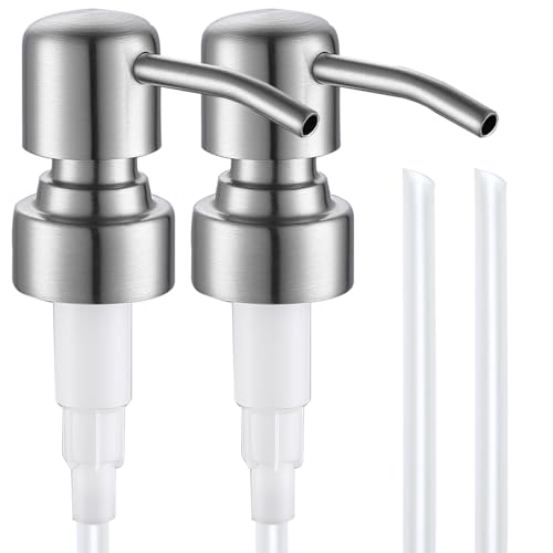 Soap Dispenser Pump Replacement - Silver Brushed Finish 304 Rust Proof Stainless Steel Lotion Dispenser Pumps Replacement for Standard 28/400 Neck Size Regular Mouth Bottles,2 pcs - color: Brushed Finish-silver, size: 2pcs