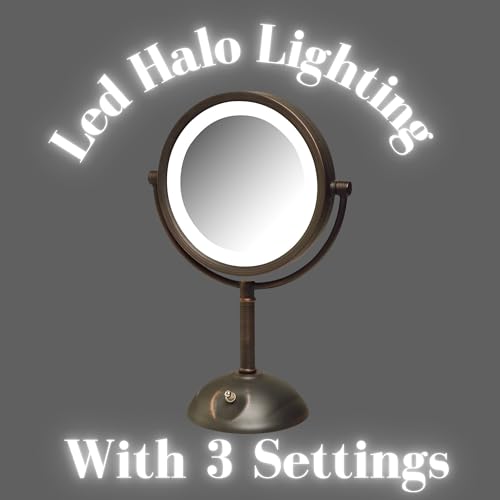 JERDON Lighted Makeup Mirror with 8X Magnification - Bronze - HL8808BZL | Two-Sided 1X View, 8.5" Round Frame, 16" Tall, LED Lighting - color: Bronze