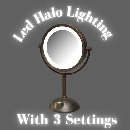 JERDON Lighted Makeup Mirror with 8X Magnification - Bronze - HL8808BZL | Two-Sided 1X View, 8.5" Round Frame, 16" Tall, LED Lighting - color: Bronze