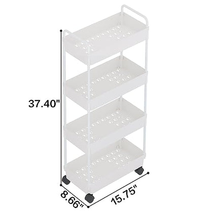 Buzowruil Rolling Storage Cart 4 Tier Organizer Mobile Shelving Unit Storage Rolling Utility Cart with Wheels for Kitchen Bathroom Laundry,White