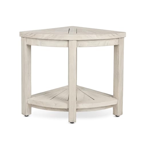 TeakCraft Gray Teak Shower Bench Seat for Bathroom - Waterproof Shower Stool - Fully Assembled, Rustic Gray Finish, The Cosima