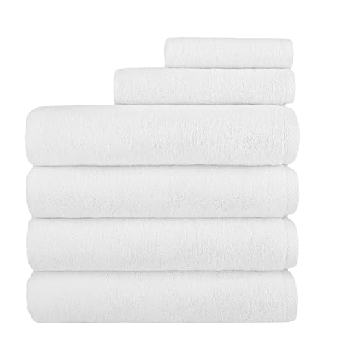 Nine West 6 Piece Hotel Collection Towel Set, 100% Turkish Cotton, Highly Absorbent & Comfy, Includes 4 Bath Towels, 1 Hand Towel & 1 Facecloth Luxury Plush Bathroom Towels | (White) - color: White, size: Hotel Collection 6 Pc Towel Set