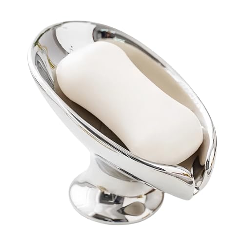 Bar Soap Holder, Soap Dish for Shower, Self Draining Soap Dish, Metallic Glossy Ceramic Soap Holder, Used for Sinks, Bathrooms, Showers,Kitchens (Silvery) - color: Silvery