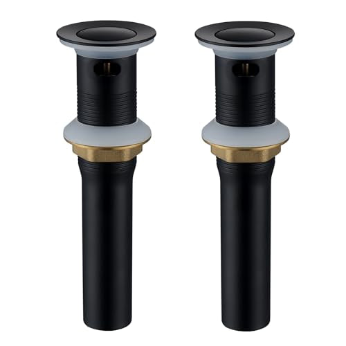 Bathroom Sink Drian Pop Up Drian Stopper for Vessel Sink Vanity Lavatory Assembly Staibless Steel& Brass Corrosion Resistance Rustproof,【Matte Black, with Overflow Hole】,SD4-BK-P2 - style: Small Popup Cap-Black, 2 Pack