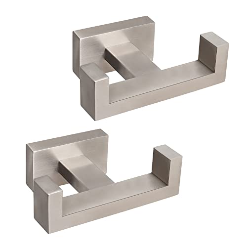 NearMoon Bath Double Towel Hook- SUS304 Stainless Steel Square Robe Towel Holder, Heavy Duty Rustproof Double Coat Hook for Bathroom Livingroom Kitchen Wall Mounted, 2 Pack (Brushed Nickel) - color: Brushed Nickel