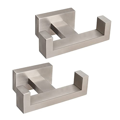 NearMoon Bath Double Towel Hook- SUS304 Stainless Steel Square Robe Towel Holder, Heavy Duty Rustproof Double Coat Hook for Bathroom Livingroom Kitchen Wall Mounted, 2 Pack (Brushed Nickel) - color: Brushed Nickel