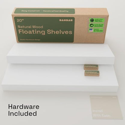 Solid Wood Floating Shelves for Wall 20 Inch White, Wooden Bathroom Shelf | Real Wood, Wall Mounted, Heavy-Duty, Bedroom Kitchen Living Room, Rustic, White Finish, 20W x 6.7D, Set of 2 - color: White, size: 20 Inch