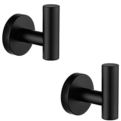 Nolimas Towel Coat Hook Matte Black SUS304 Stainless Steel Bathroom Clothes Cabinet Closet Sponges Robe Hook Wall Mounted Round Kitchen Heavy Duty Door Hanger 2 Packs - color: 2pcs Matte Black