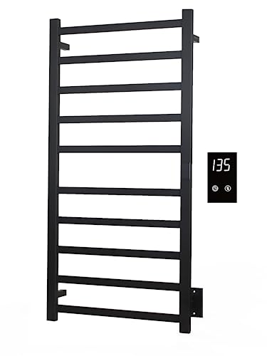Electric Towel Warmer | Super Thin | with Timer & Temperature Multi-Level Adjustments | Hardwired & Plug-in | 10 Bar | Matte Black Finish - color: Matte Black, size: 10-Bar