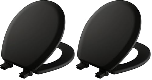 Mayfair Cameron Black Toilet Seat, Non Slip Heavy Duty Wood, Easy Clean, Made in USA, Round (Pack of 2) - color: Black, size: Round (Pack of 2)
