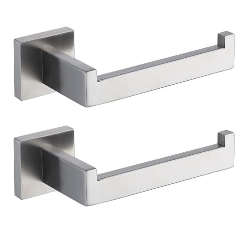 TASTOS Toilet Paper Holder Brushed Nickel 2 Pack, Toilet Tissue Roll Holders Dispenser and Hangers Wall Mounted for Bathroom & Kitchen, Stainless Steel Modern Square Style (Silver) - color: Brushed, size: Square (2 pack)