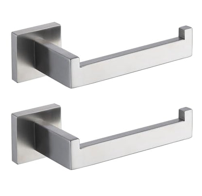 TASTOS Toilet Paper Holder Brushed Nickel 2 Pack, Toilet Tissue Roll Holders Dispenser and Hangers Wall Mounted for Bathroom & Kitchen, Stainless Steel Modern Square Style (Silver) - color: Brushed, size: Square (2 pack)
