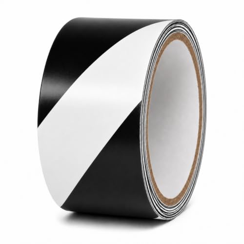 GGR Supplies Black & White Hazard Stripe Tape, 2 inches x 18 Yards | OSHA Compliant High Visibility PVC Vinyl Tape for Floors, Warehouses, Traffic Lanes, and Safety Marking - color: Black & White, size: 2 in. x 18 yds. (48mm)