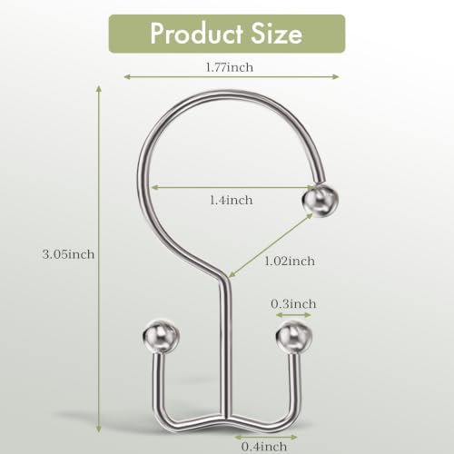 Shower Curtain Hooks Rings, Double Shower Curtain Hooks Rust Proof Stainless Steel Shower Curain Hangers 12Pcs, Polished Nickel Shower Hooks for Bathroom Shower Curtain Rod - color: Polished Nickel, style: Double Hooks-2