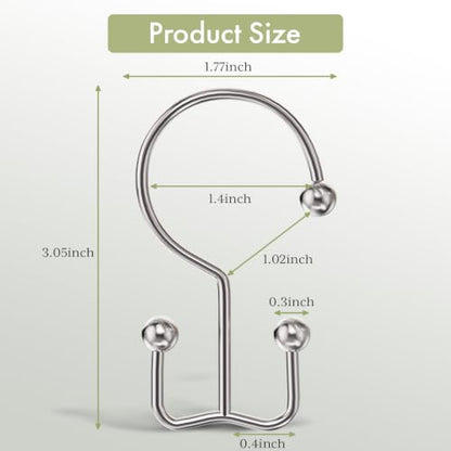 Shower Curtain Hooks Rings, Double Shower Curtain Hooks Rust Proof Stainless Steel Shower Curain Hangers 12Pcs, Polished Nickel Shower Hooks for Bathroom Shower Curtain Rod - color: Polished Nickel, style: Double Hooks-2
