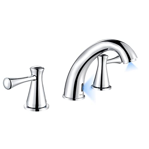 Touchless Bathroom Faucet for 3 Holes with 3 Handles, Controlling Temperature & Adjustable Water Flow, Short & Long Induction Modes, Auto Motion Sensor Chromed Bathroom Faucet Set 29180 - color: 29180Chromed