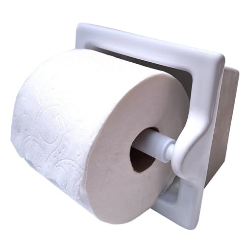 Recessed Ceramic Toilet Paper Holder Wall Mount Niche Bathroom Tissue Roll (White Glossy, Extended – 7" x 7") - color: White Glossy, size: Extended – 7" x 7"