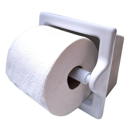 Recessed Ceramic Toilet Paper Holder Wall Mount Niche Bathroom Tissue Roll (White Glossy, Extended – 7" x 7") - color: White Glossy, size: Extended – 7" x 7"