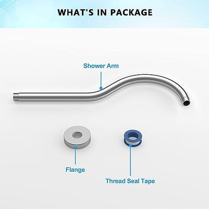 Lordear Wall Mounted Shower Arm, 10 Inch Shower Pipe with Flange, 1/2 NPT S-Shape Shower Stem for Shower Head, Chrome - color: Chrome