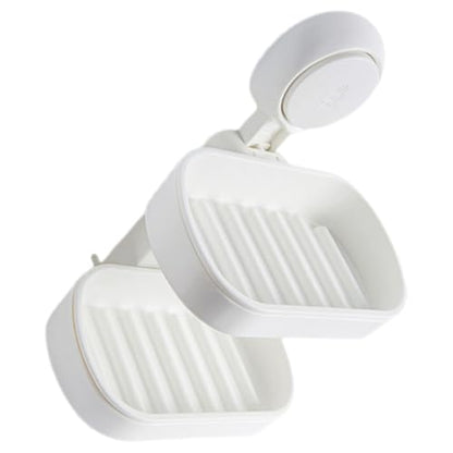 TOYANDONA Double Layer Plastic Soap Holder with Suction Cup Wall-Mounted Soap Draining Tray for Bathroom Shower Suitable for Wall Mount