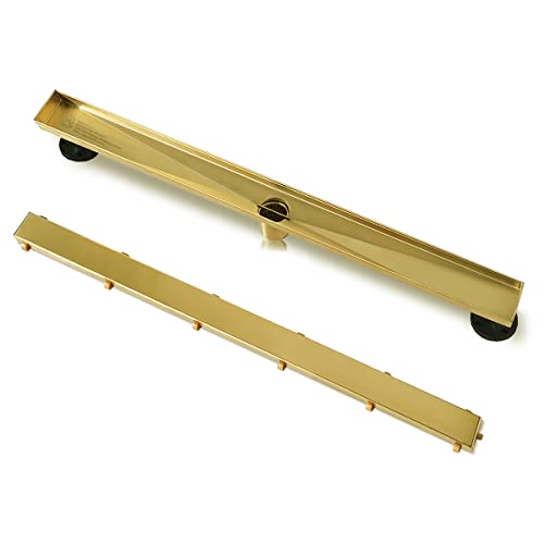 Neodrain 36" GoldLinear Shower Drain,2-in-1 Flat& Tile Insert Cover | 304 Stainless Steel,Fast Drainage, Durable,Rectangle Shower Floor Drain with Adjustable Feet,Hair Strainer,Fits Bathrooms - color: Golden, size: 36 In
