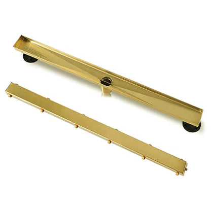 Neodrain 36" GoldLinear Shower Drain,2-in-1 Flat& Tile Insert Cover | 304 Stainless Steel,Fast Drainage, Durable,Rectangle Shower Floor Drain with Adjustable Feet,Hair Strainer,Fits Bathrooms - color: Golden, size: 36 In