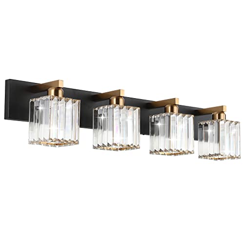 Aipsun Bathroom Vanity Light Fixtures Crystal Vanity Light for Bathroom 4 Light Modern Vanity Lighting (Exclude Bulb) - color: Black Gold, size: 32 inch