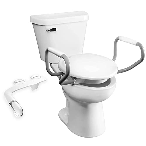 Bemis Assurance 3" Raised Toilet Seat with Handles and Bidet Attachment, Round - size: Round, style: Raised Seat with Handles & Bidet
