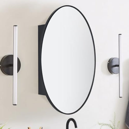Surface Mount Black Oval Bathroom Medicine Cabinet with Mirror Metal Framed Oval Bathroom Storage Cabinet, 20x30''