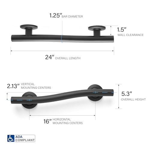 Seachrome 24'' Designer Wave Shaped Shower Grab Bar, Matte Black (GW-3524-QCR-MB) - color: Matte Black, size: 24