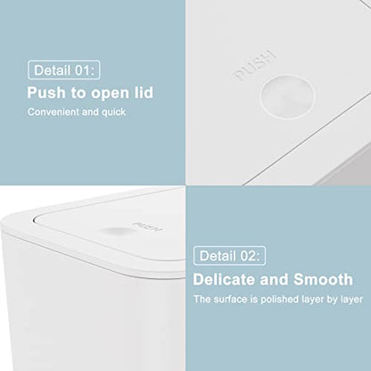 N. NETDOT 3 Pack Small Trash Can with lid, 3 Gallon Bathroom Trash Can,Garbage Can Slim Trash Bin Waste Basket for Bathroom,Kitchen,Bedroom,Living Room,Office,Laundry - Off White - color: Off White, size: 3 X 3 Gal