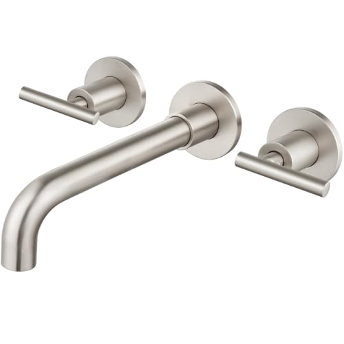 Airuida Wall Mounted Bathroom Sink Faucet,Brushed Nickel Vanity Sink Faucet | Lever Handle,3 Holes,360° Widespread Swivel Spout,Rotatable Bathroom Faucet - color: Brushed Nickel