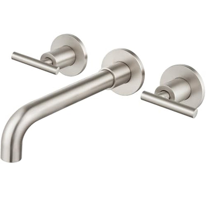 Airuida Wall Mounted Bathroom Sink Faucet,Brushed Nickel Vanity Sink Faucet | Lever Handle,3 Holes,360° Widespread Swivel Spout,Rotatable Bathroom Faucet - color: Brushed Nickel