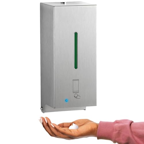 BOBRICK 2013 Stainless Steel Automatic Wall-Mounted Foam Soap Dispenser, Satin Finish, 27-FL oz. 4-1/4” W, 10-17/32” H, 4-7/32” D - style: Foam