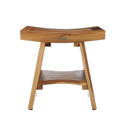 EcoDecors Teak Shower Bench with Shelf 18", 300 lb Capacity – Fully Assembled Waterproof Wood Spa Seating for Adults - Compact Fit for Small Bathrooms & Walk-in Showers - Slip-Resistant Feet - size: 18" shelf fully assembled