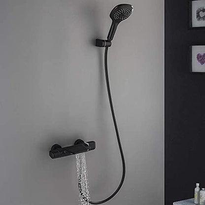 Wall Mounted Bathtub Faucet with Shower, Bath Shower Faucet System Mixer Thermostatic Mixer Taps Brass Shower Taps with Hand Shower and Shower Hose Set,Chrome,Black - color: Black