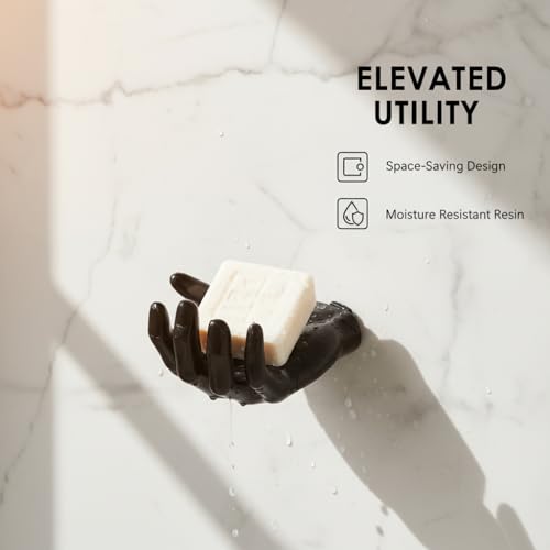 1pc Black Hand-Shaped Wall-Mounted Soap Dish, Moisture Resistant Resin, Matte Finish, Space-Saving Design, 5.51 x 3.94 x 3.14 in