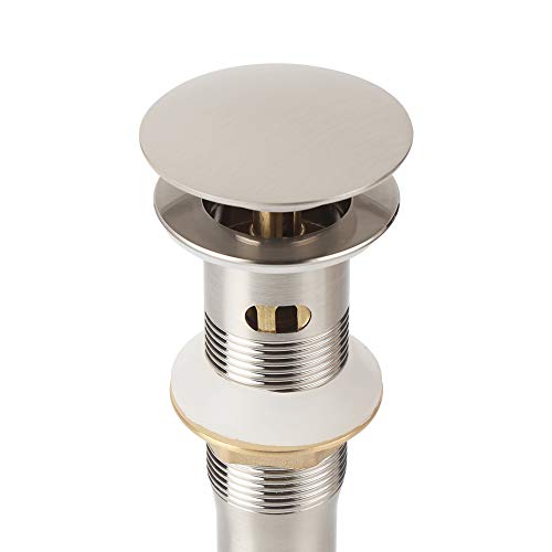 Bathroom Sink Pop Up Drain with Overflow, Strainer, Brushed Nickel | Solid Brass with Detachable Basket Strainer; 7 in. Closed/7.5 in. Open; 1-1/2 in. Min Drain Opening; Push-button Stopper - color: Brushed Nickel, size: Big Popup Cap