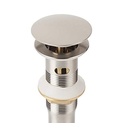 Bathroom Sink Pop Up Drain with Overflow, Strainer, Brushed Nickel | Solid Brass with Detachable Basket Strainer; 7 in. Closed/7.5 in. Open; 1-1/2 in. Min Drain Opening; Push-button Stopper - color: Brushed Nickel, size: Big Popup Cap