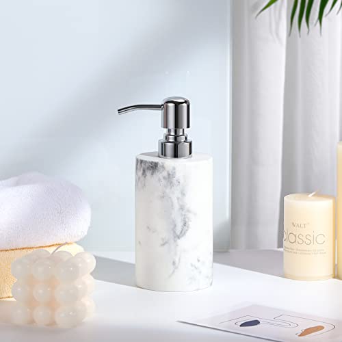 Luxspire Soap Dispenser, Cylinder-Shaped Soap Bottles, Gravel White, 1pack | 320ml Premium resin, modern cylindrical design easy clean pump, multi-purpose liquid storage - color: Marble