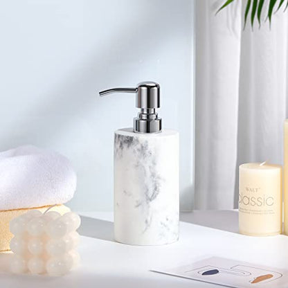 Luxspire Soap Dispenser, Cylinder-Shaped Soap Bottles, Gravel White, 1pack | 320ml Premium resin, modern cylindrical design easy clean pump, multi-purpose liquid storage - color: Marble
