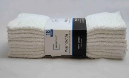 White Cotton Washcloth Pack - 18 Count